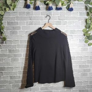 Anthropologie Knitted + Knotted Black Classic Crochet Sleeve Sweater Size S